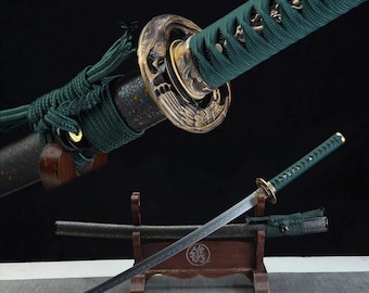 Handmade 1095 Steel Katana, Clay Tempered, Eagle Brass Fittings, Full Tang Sharp