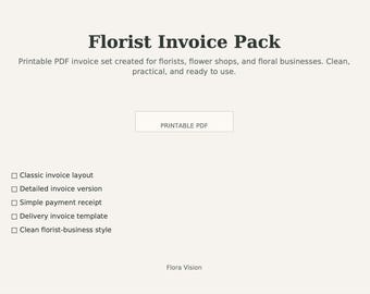 Florist Invoice Pack | Printable PDF Templates for Flower Shops (Digital Download)