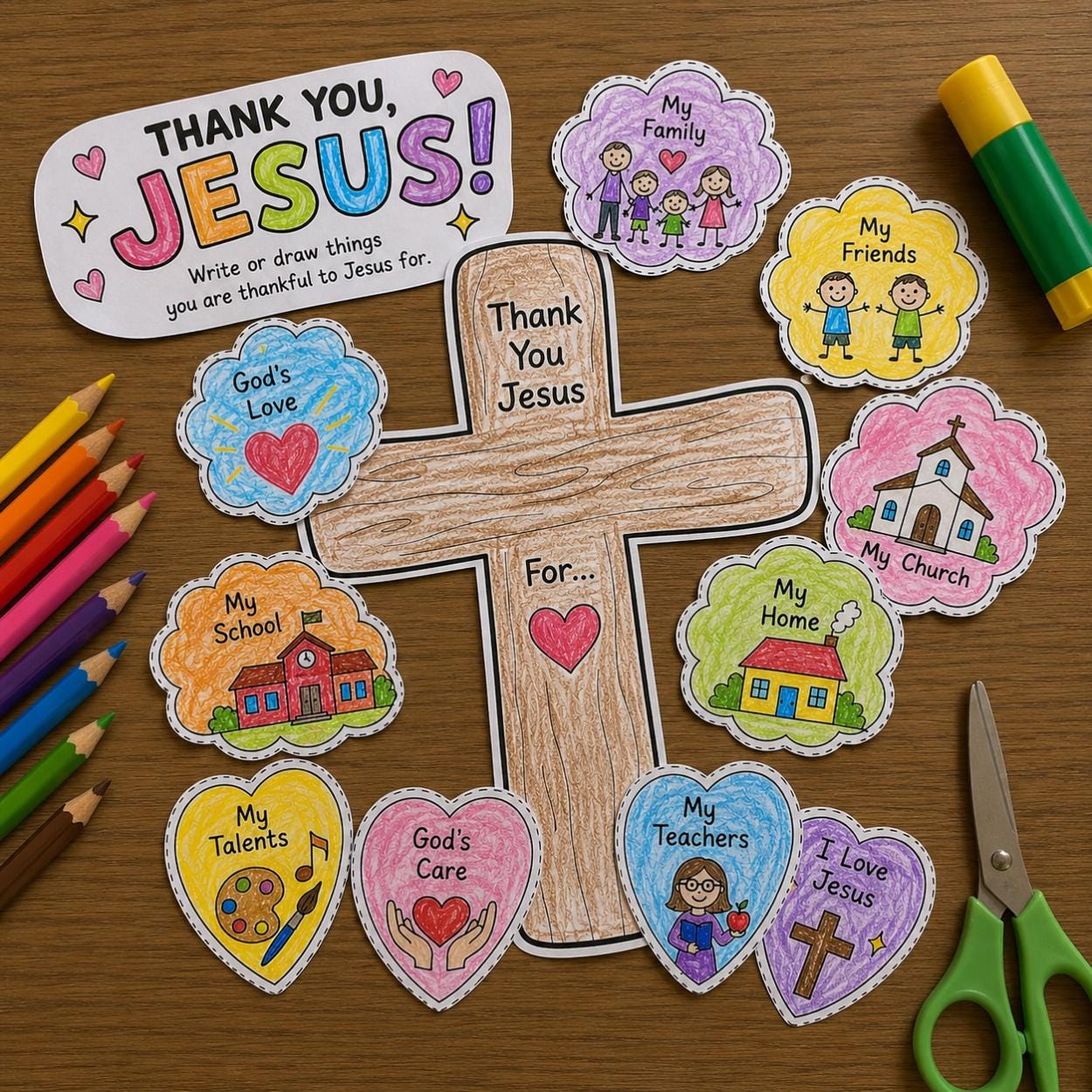 Thank You Jesus Craft, Christian Gratitude Activity for Kids, Printable