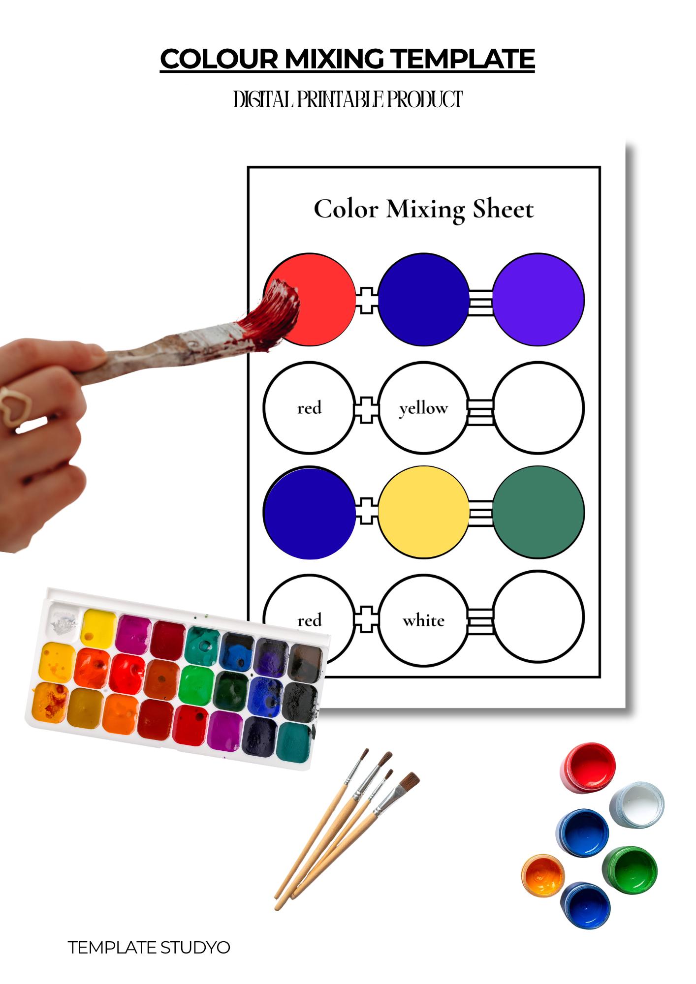 Colour Mixing Template Printable | Paint Color Chart Worksheet ...