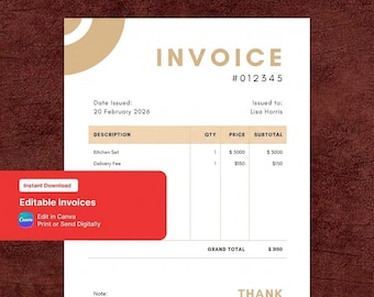 Simple Clean Invoice Template, Minimal Business Invoice, Editable Canva Invoice, Professional Billing Template, Modern Invoice Design