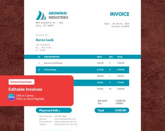 Blue Hippie Minimal Service Invoice Canva | Creative Design Billing Template Printable PDF