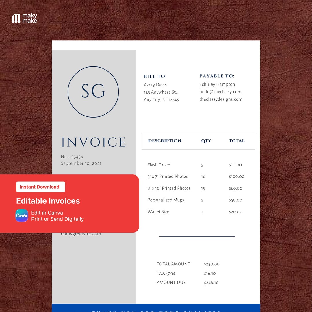 Canva Invoice Template | Editable Business Billing Design | Modern ...