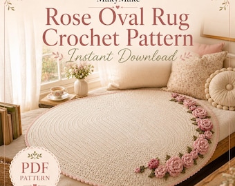 Crochet Rose Blanket Pattern PDF, Blush Rose Oval Rug Pattern, Floral Crochet Mat, Home Decor Gift