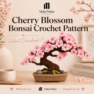 Schema all'uncinetto per fiori di ciliegio in PDF, schema all'uncinetto per bonsai di ciliegio, decorazione floreale per albero, regalo primaverile per la casa