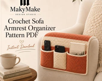 Crochet Sofa Arm Organizer Pattern PDF, Sofa Caddy, Remote Holder, Magazine Pocket, Instant Digital Download