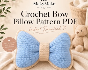 Coquette Bow Pillow Crochet Pattern PDF, Plush Bow Cushion, Kawaii Room Decor, Instant Digital Download