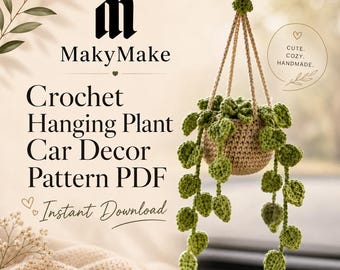 Car Hanging Crochet Plant Pattern PDF, Mini Pothos Car Charm, Rearview Mirror Plant, Cute Car Decor