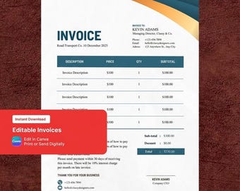 Blue Grey Modern Business Invoice Canva | Professional Billing Template Printable PDF