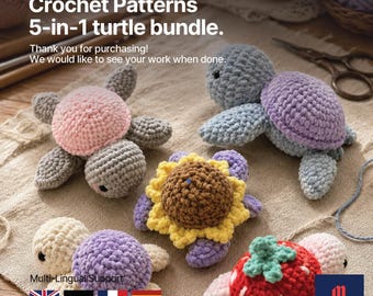 Turtle Crochet Pattern Bundle PDF, Amigurumi Turtle Plushies, Jumbo Medium Small, Sunflower & Strawberry Turtle by MakyMake