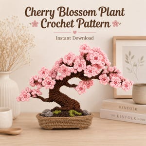 Patrón de ganchillo de flor de cerezo en PDF, patrón de ganchillo de bonsái de sakura, decoración floral para árboles, regalo para el hogar en primavera
