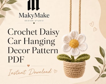 Car Hanging Crochet Plant Pattern PDF, Mini Daisy Pot Car Hanger, Rear View Mirror Crochet Decor