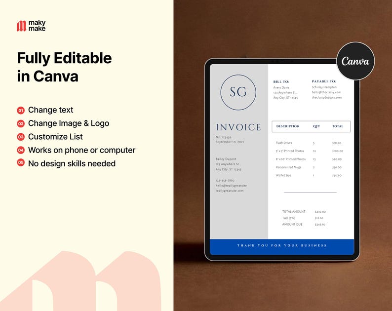 Canva Invoice Template | Editable Business Billing Design | Modern ...