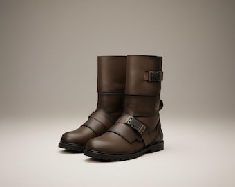 Brown Leather Cosplay Boots, Jedi Inspired Cal Kestis Style, Handmade Costume Boots