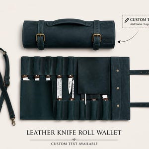 Sac à roulettes en cuir pour couteaux, Organiseur de couteaux de chef, Étui à couteaux gravé personnalisé, Rouleau à outils de chef professionnel, Rangement pour couteaux de cuisine, Cadeau de chef