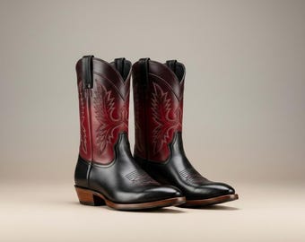 Botas vaqueras para hombre, hechas a mano, de cuero, estilo western, con punta puntiaguda y bordadas.