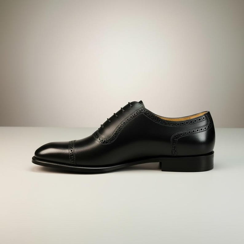 Mens Black Oxford Shoes Cap Toe, Handmade Leather Brogue Oxfords, Adelaide Oxford Shoes Men, Formal Dress Shoes, Wedding Shoes Men image 3