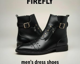 Men’s Handmade Side Zip Ankle Boots | Vintage Pointed Toe Leather Boots | Black Studded Dress Boots | Gothic Chelsea Boots for Men
