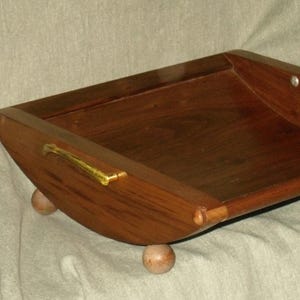 Ball Footed Wood Tray with Handles Dresser Vanity Vintage Mid Century Decor