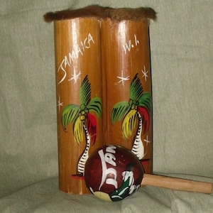 Bamboo Drums & Maracas Shaker Percussion Band Rhythm Instrument Folk Art Vintage Jamaica Souvenir