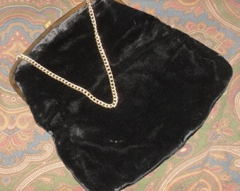 Black Velvet Evening Purse Handbag Clutch Handle Vintage Garay