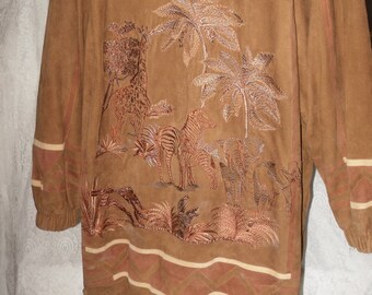 Boho Suede Coat Zaspel Design Patchwork & Embroidery Vintage Germany