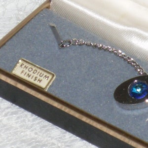 Rhodium Tie Tack Silver Blue Vintage Signature Necktie Jewelry