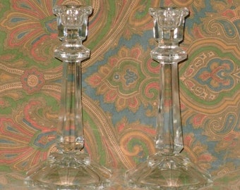 Mikasa Crystal Candlestick Holders Oxford Pattern Pair Taper Candle Holder Vintage