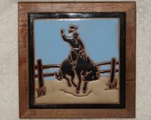Fiesta Tile Trivet Cowboy on Bucking Bronco Horse Vintage