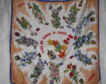 Flags and Flowers of Canada Vintage Souvenir Scarf