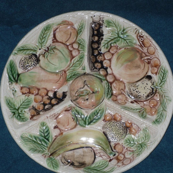 Fruit Cheese Serving Platter Dish Plate Divided Ceramic Vintage Tilso