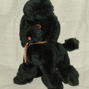Black French Poodle Dog with Chain Leash Stuffed Animal Vintage Dakin Plush