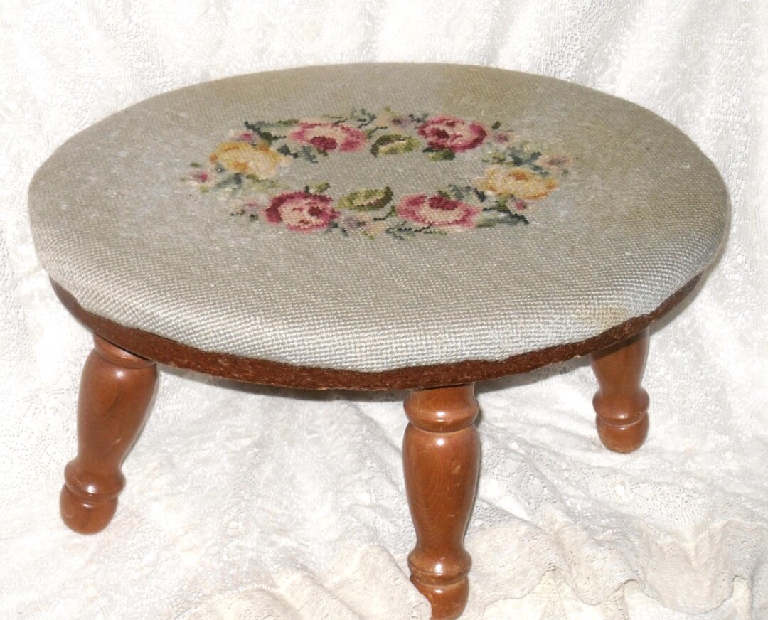 Needlepoint Foot Stool 4 Legs Floral Pastel Vintage - Etsy