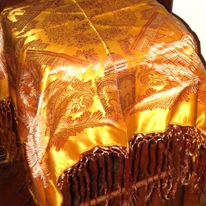 Silk Piano Scarf Table Cover Dresser Cloth with Fringe Vintage Taj Mahal
