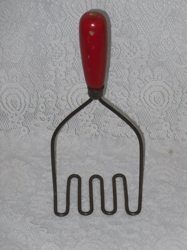 Red Handle Potato Masher Food Wood Kitchen Vintage 1950's Etsy