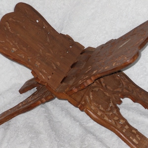 Carved Wood Book Stand Holder Rack Display Folding Ornate Large Vintage