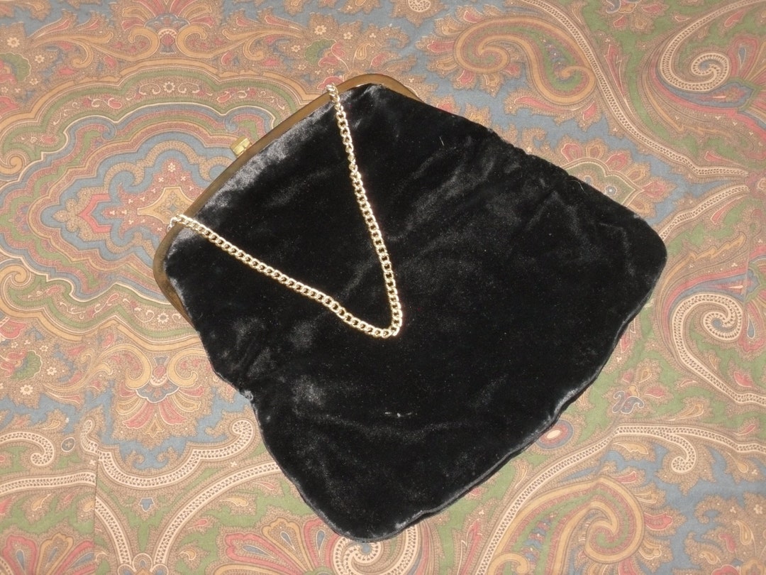 Black Velvet Evening Purse Handbag Clutch Handle Vintage Garay Etsy