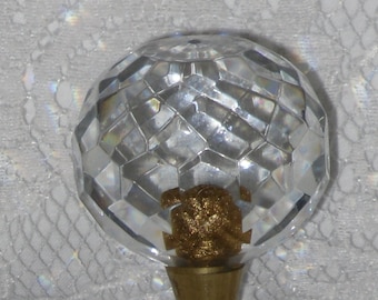 Crystal Lamp Finial Faceted Polygon Ball Brass Part Ornament Accessory Vintage