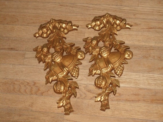 Gold Wall Plaques Pair Ornate Syroco Style Wood Composite