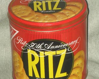 Vintage Ritz Crackers Round Tin Red/blue/gold Kitchen Decor