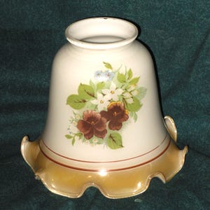 Bell Shaped Sconce Shade Glass Replacement Ruffle Edge Pansy Flowers