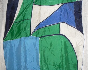 Vera Mod Scarf Green Blue White Vintage Designer