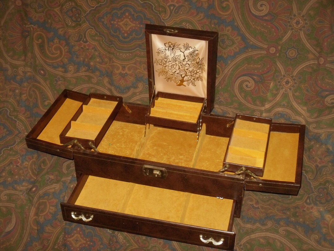 Mele Vinyl Jewelry Box Trifold Drawer Vintage Faux Leather Etsy