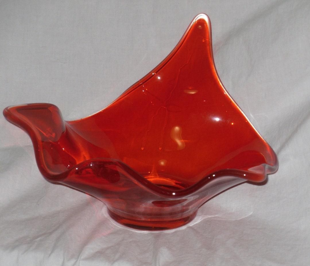 Orange Abstract Art Glass Bowl Vintage Decorative Centerpiece Etsy