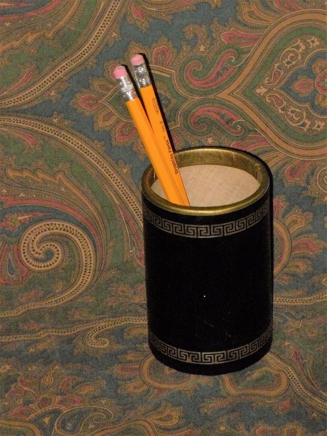 Black Faux Leather Pen Pencil Holder Desk Organizer Etsy