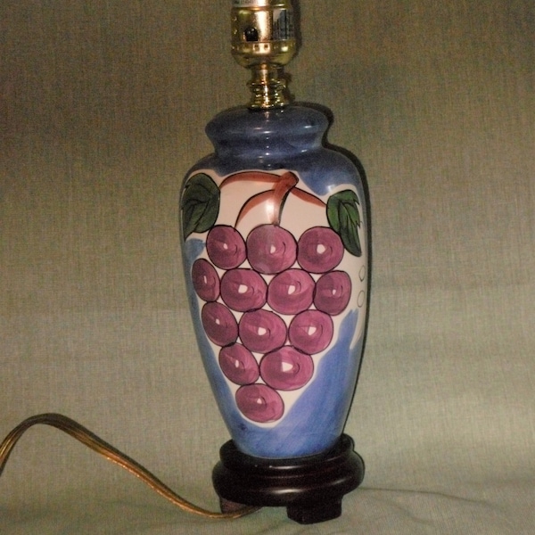 Ceramic Lamp Blue with Painted Fruit Vintage Table Top