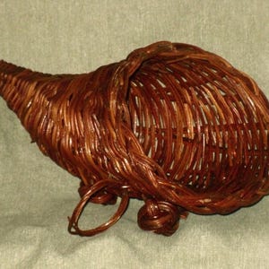 Cornucopia Wicker Basket Small Table Top Holiday Horn of Plenty Vintage