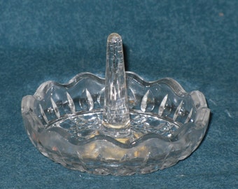 Crystal Ring Tree Holder Clear Glass Vintage Anna Hutte Vanity Dresser Jewelry Dish