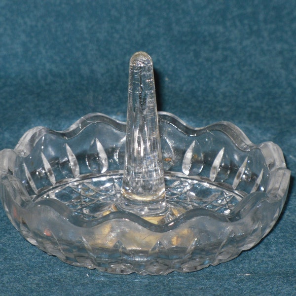 Crystal Ring Tree Holder Clear Glass Vintage Anna Hutte Vanity Dresser Jewelry Dish