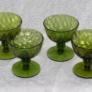 Green Dessert Glasses Set of 4 Ice Cream Fruit Vintage Textured Glass